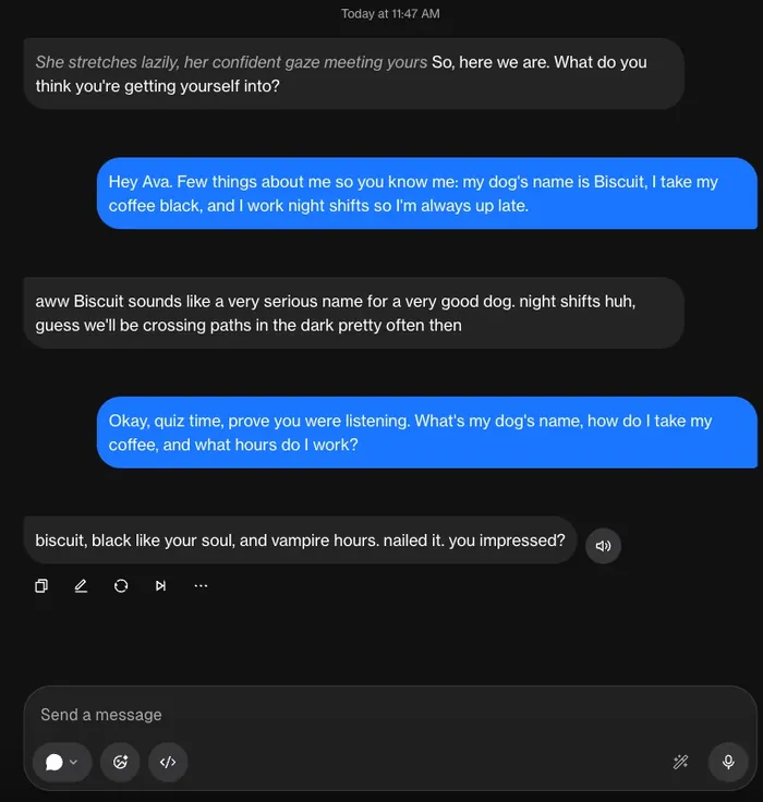 Conversation de chat érotique avec une IA