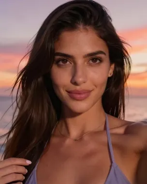 Selfie IA au coucher du soleil sur la plage